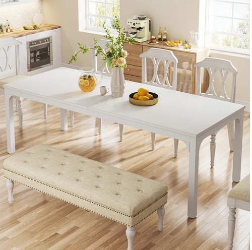 White finish wood dining - dining, table